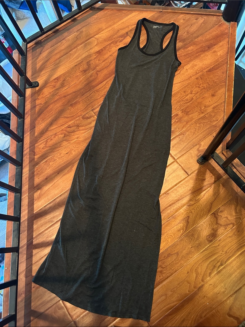 GapBody Grey Lounge Razor Back TB Maxi Dress Black Trim Size XS
